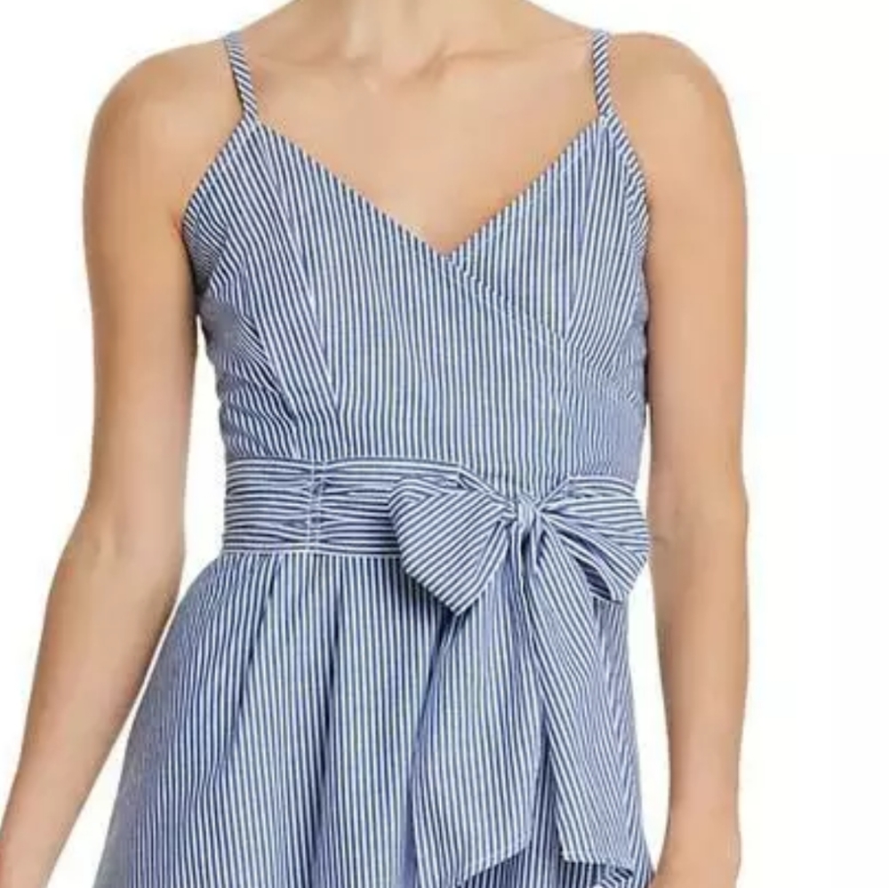 CUPIO blue/white sleeveless faux wrap dress M nwt - Picture 2 of 9